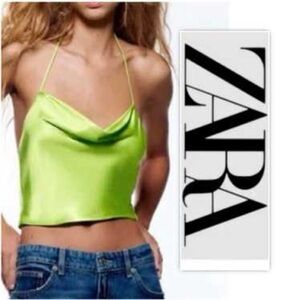 Zara Green Satin Top Crop Camisole